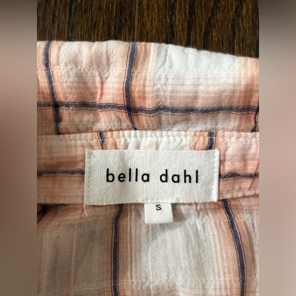 Bella Dahl Women’s S Orange/White Rolled Short-Sleeve Semi-Sheer Button-Down Top - Picture 5 of 9